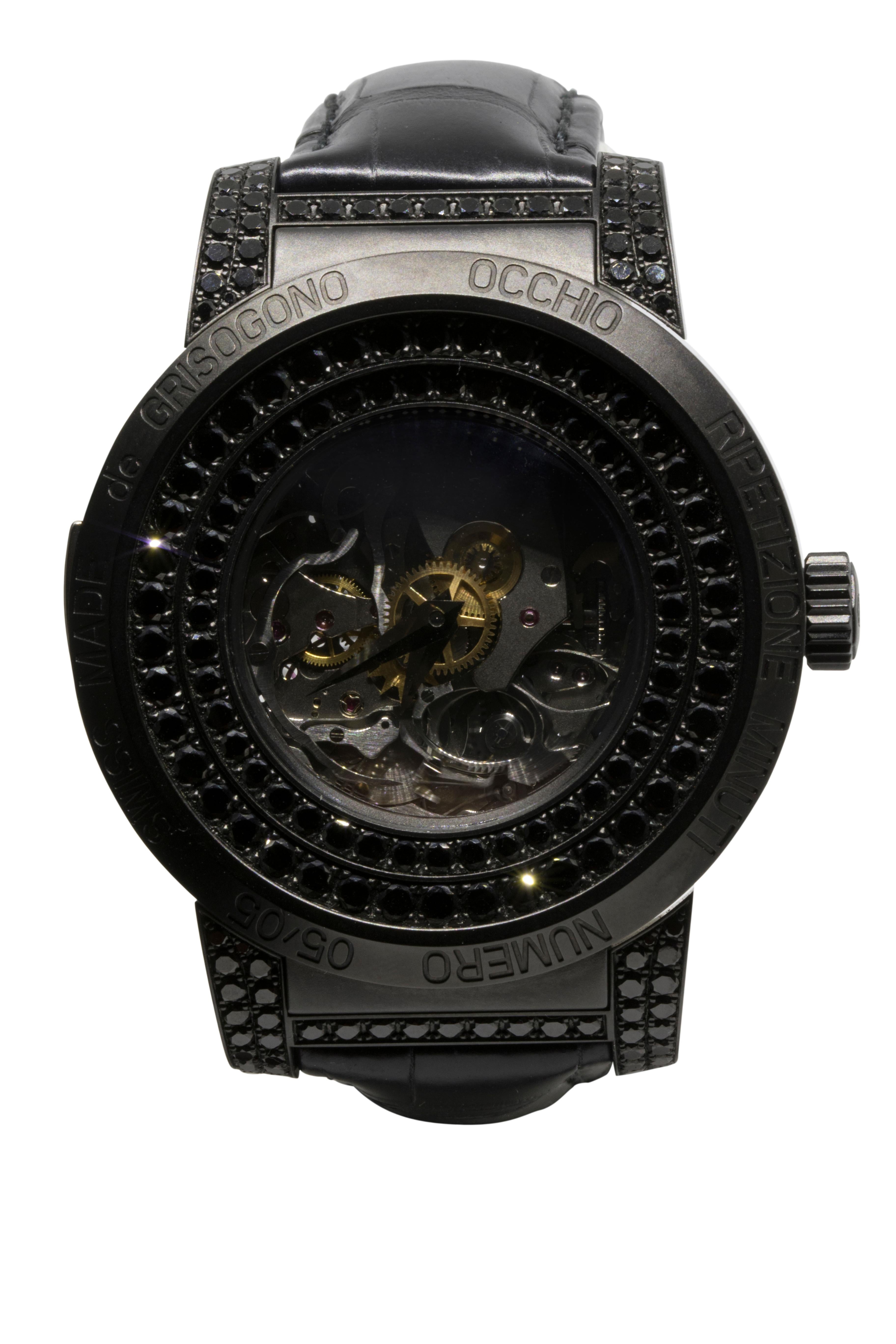 Limited edition of 167 examples world wide! Occhio wrist watches are the brand new assortment of gents? watches from de Grisogono. Especially for men and watertight up to 30m/100ft it has a 45mm black PVD coated white gold and platinum case. The