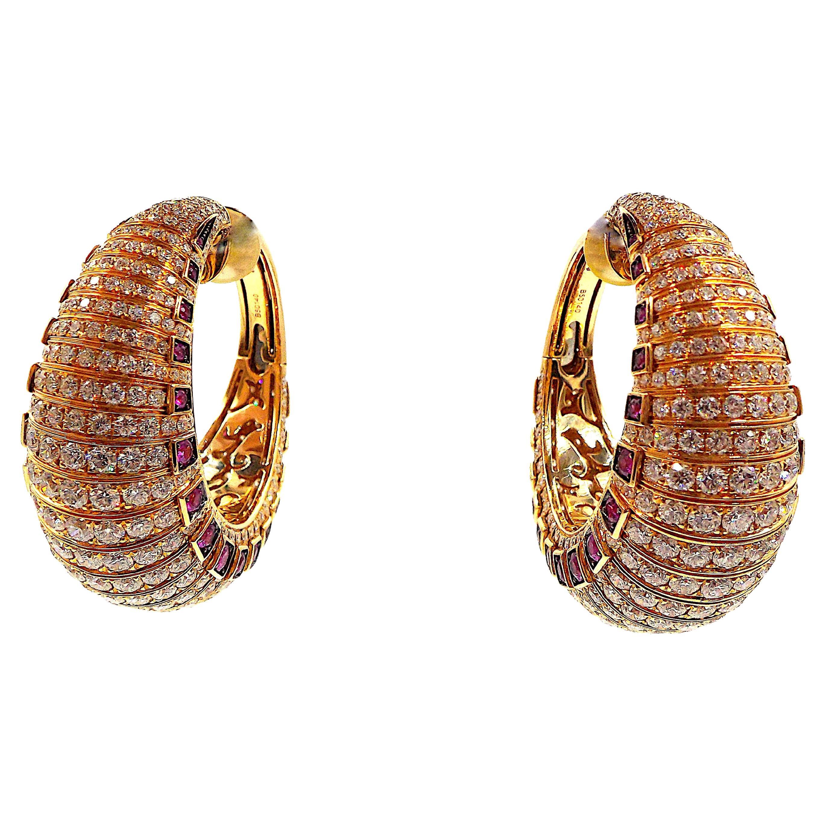 de Grisogono Pair of Rose Gold Diamond Ruby Hoop Earclips