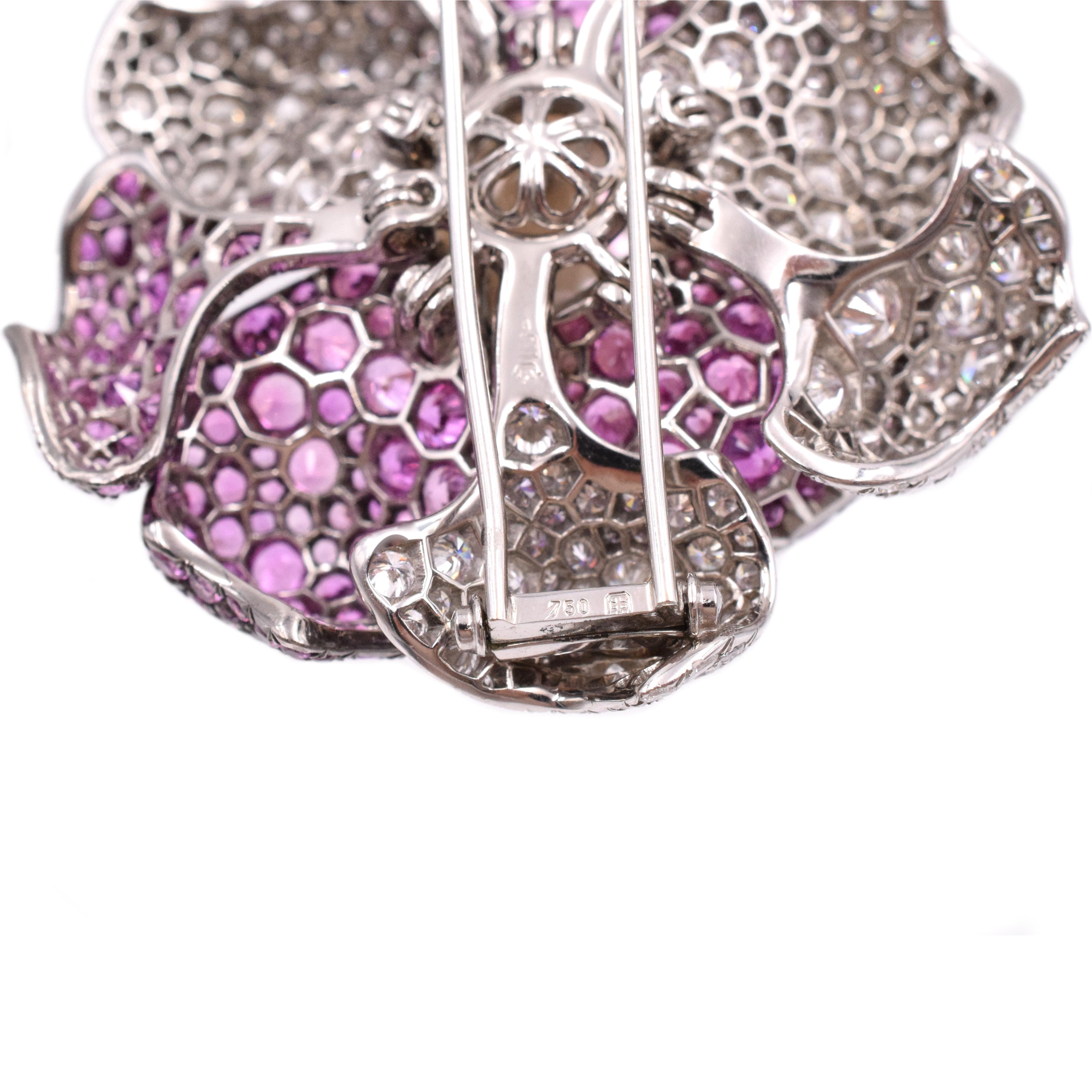 De Grisogono Pearl, Diamond and Pink Sapphire Brooch In Excellent Condition For Sale In New York, NY