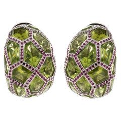 De Grisogono Peridot Ruby White Gold Hoop Earrings