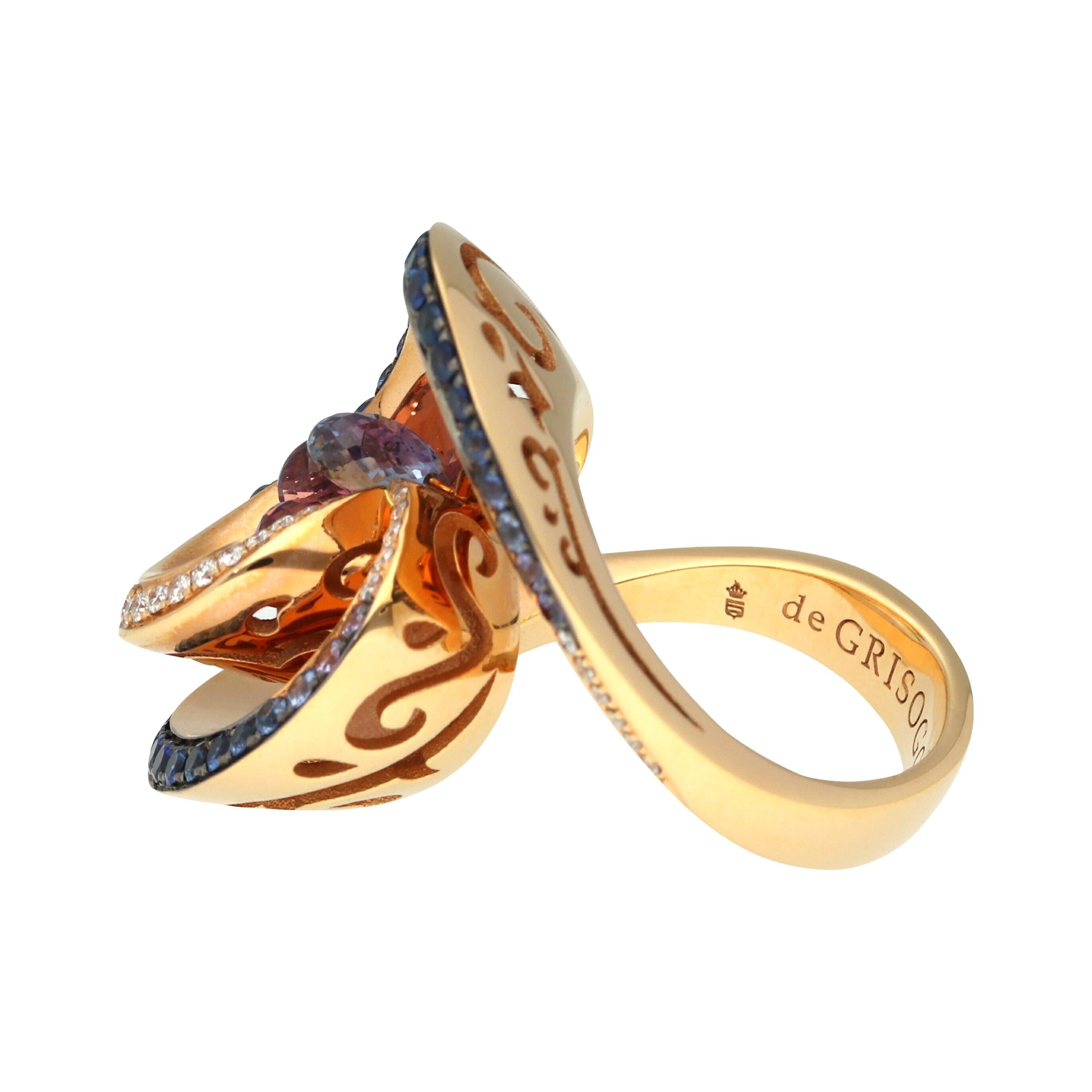 Briolette Cut de GRISOGONO Pink Gold Diamonds Sapphires Amethysts Cocktail Ring