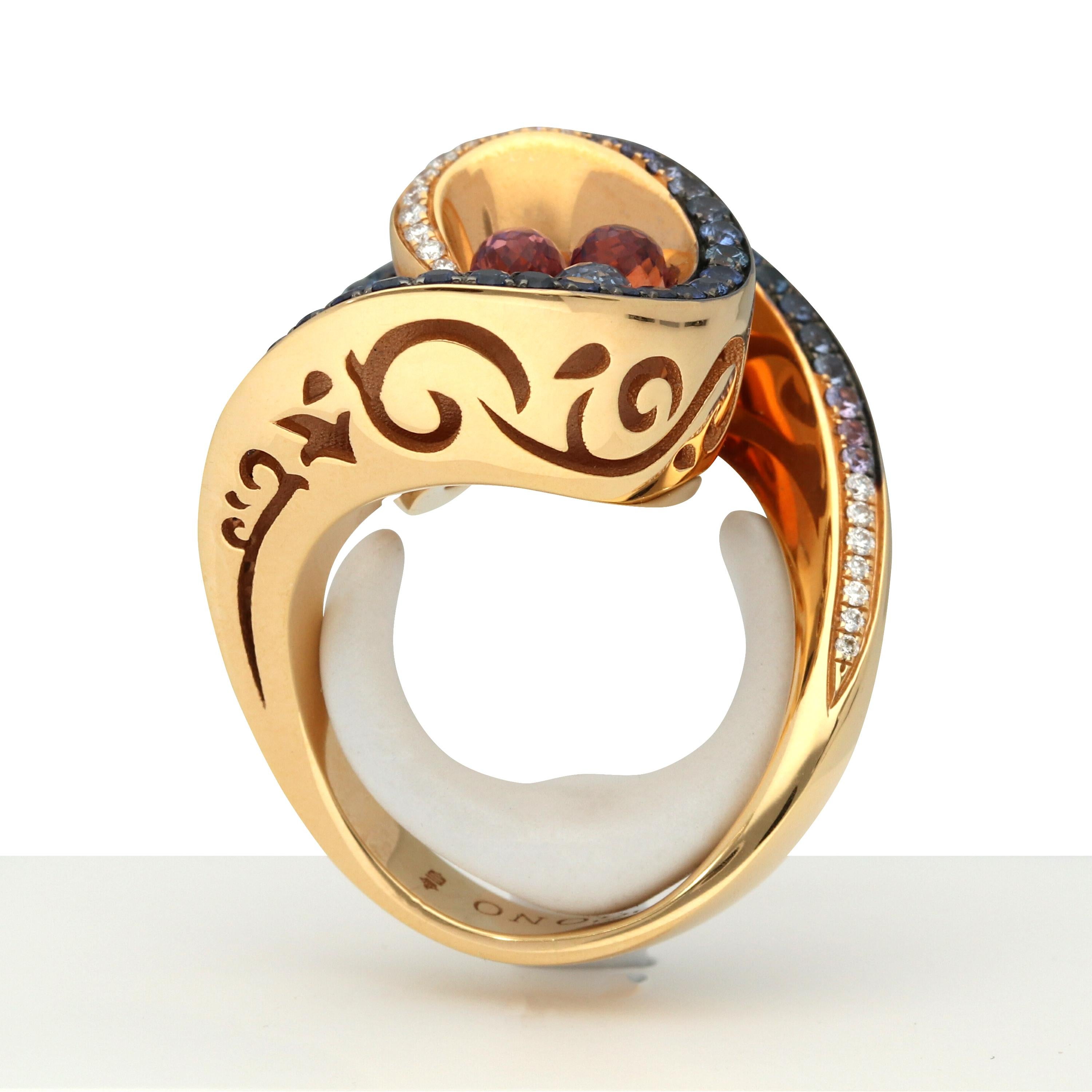 de GRISOGONO Pink Gold Diamonds Sapphires Amethysts Cocktail Ring 3