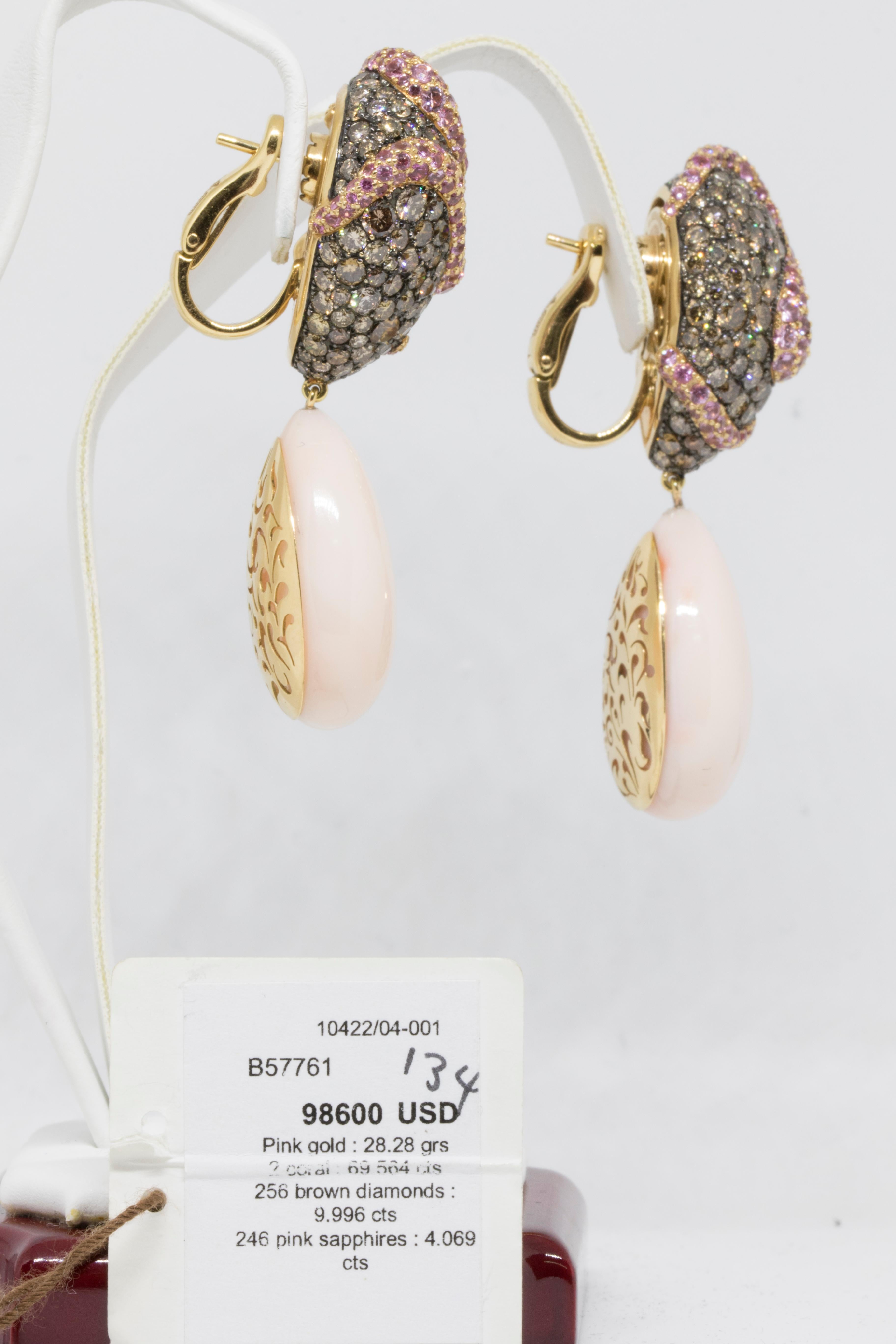 de GRISOGONO Pink Gold Earrings w/ Brown Diamonds In New Condition For Sale In New York, NY