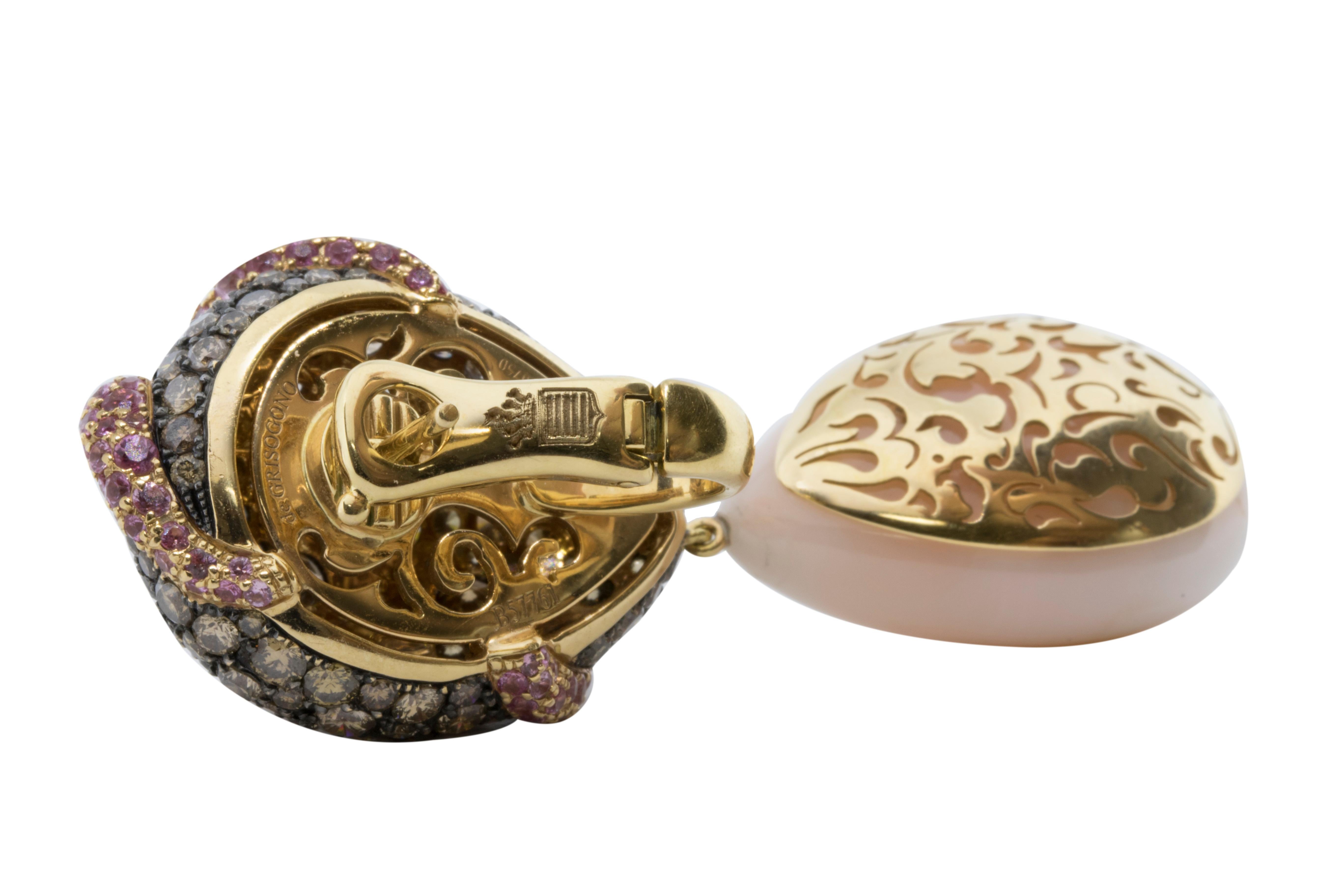 Women's de GRISOGONO Pink Gold Earrings w/ Brown Diamonds For Sale