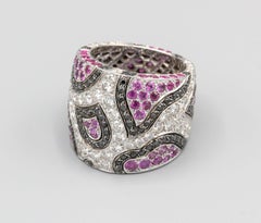 De Grisogono Pink Sapphire Black White Diamond 18 Karat White Gold Ring