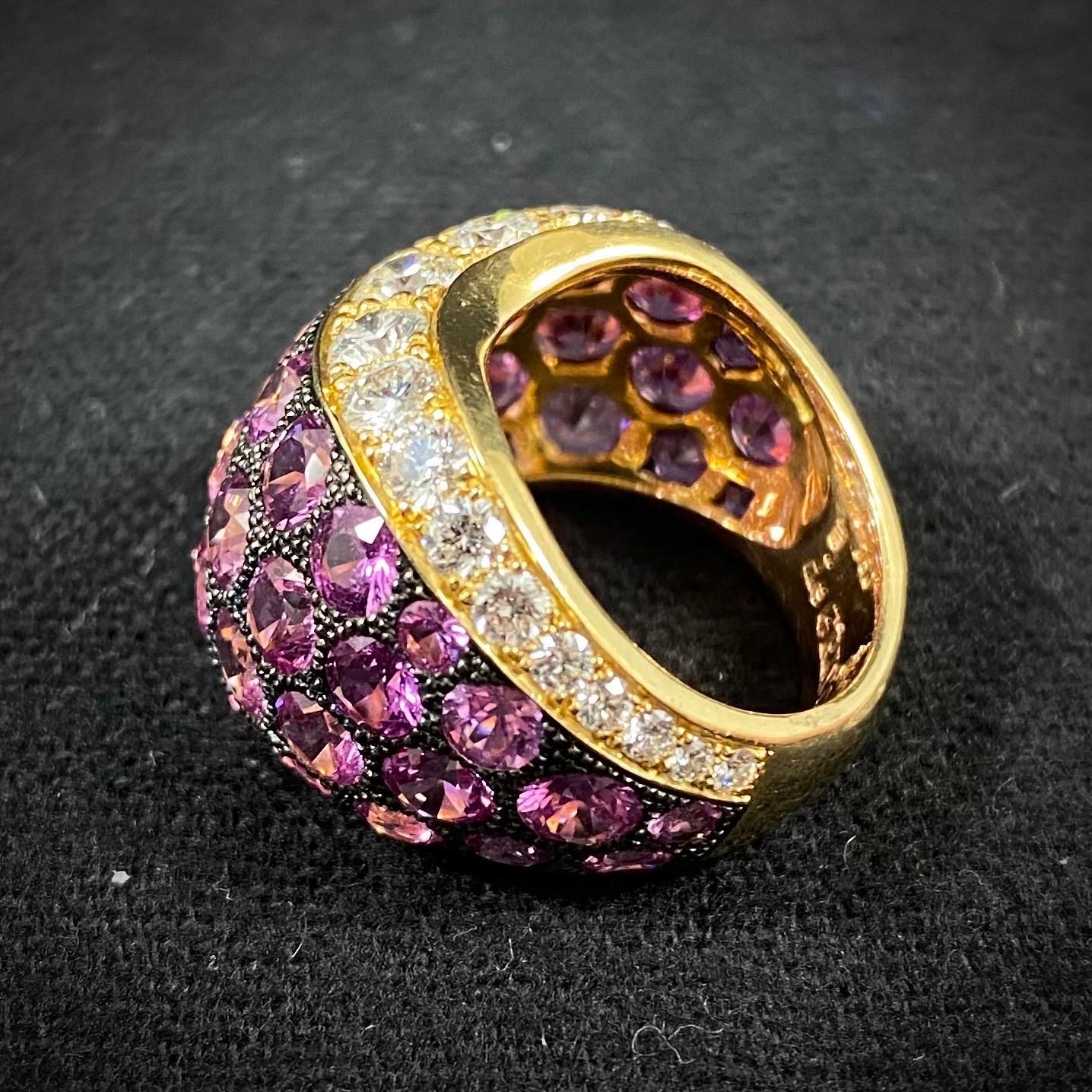 de GRISOGONO Pink Sapphire Diamond Pave Wishbone Bombe Cocktail Ring Yellow Gold For Sale 12