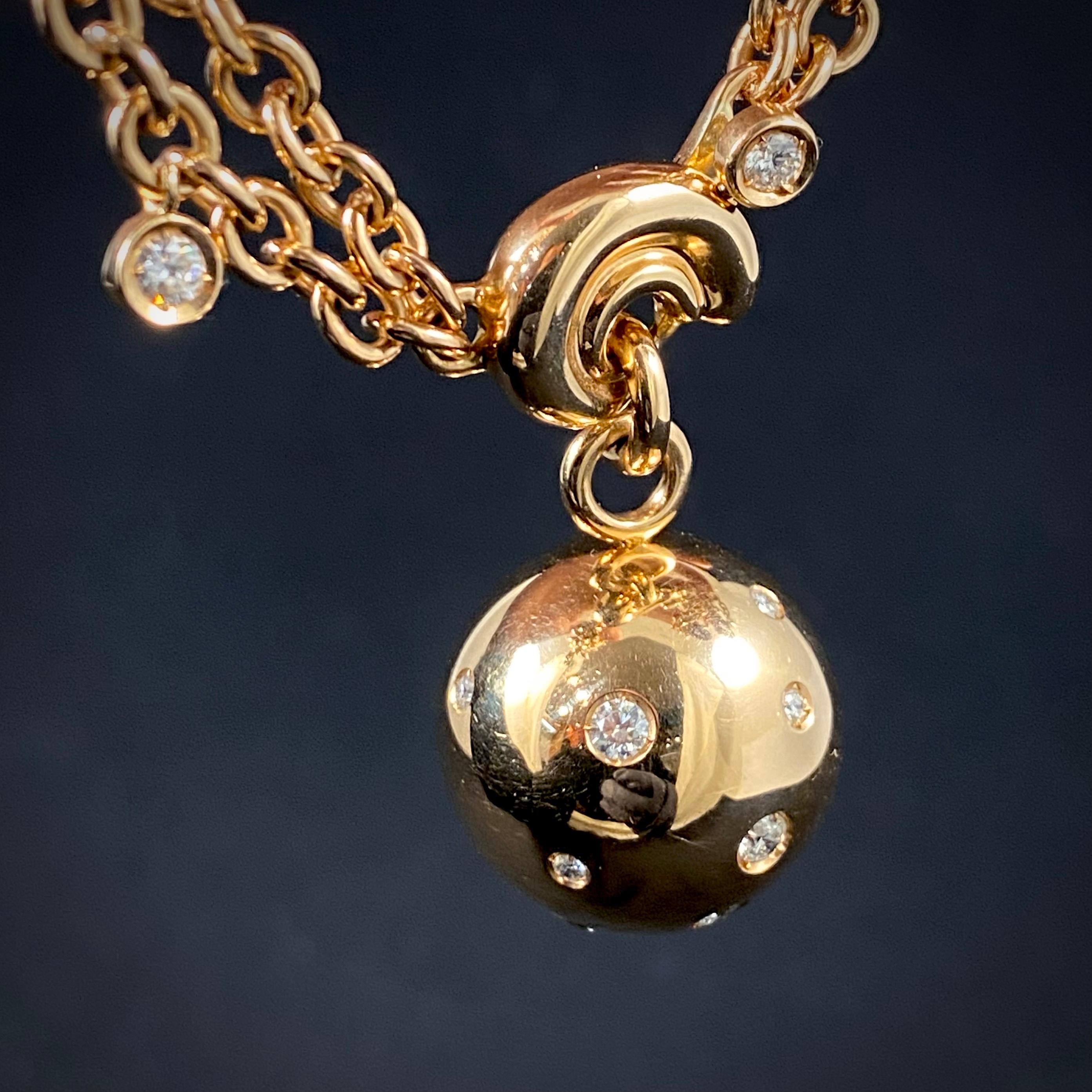 de GRISOGONO Round Brilliant Cut Diamond Boule Charm Pendant Necklace Rose Gold 6