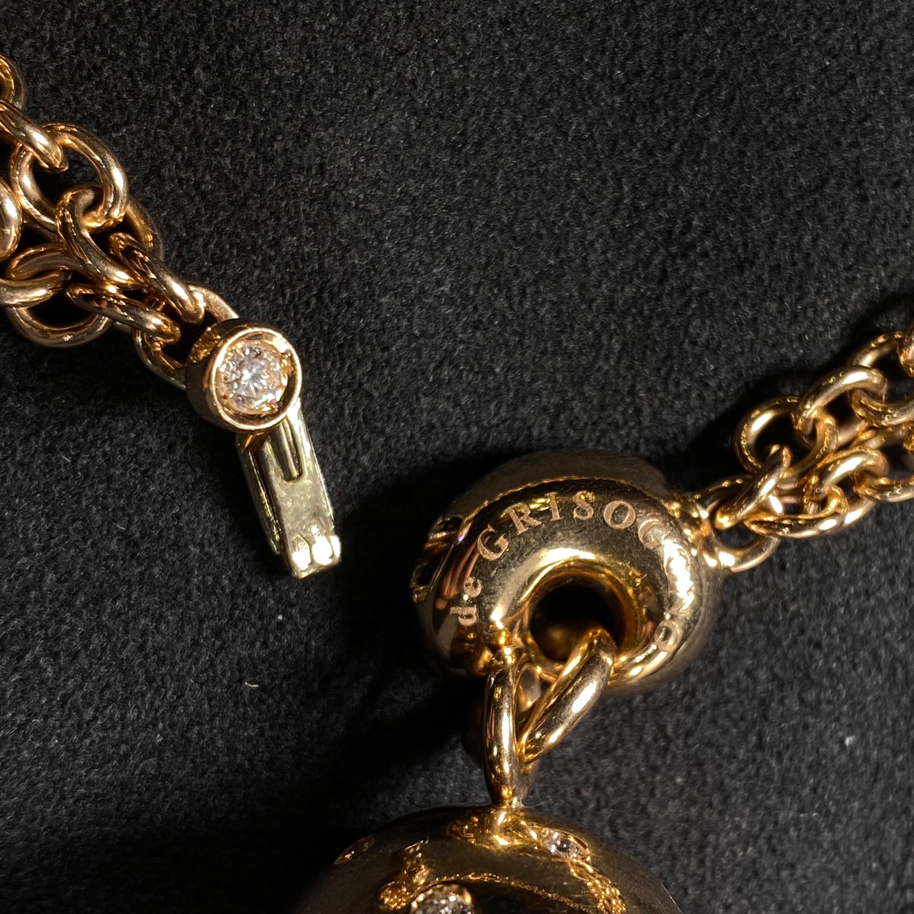 de GRISOGONO Round Brilliant Cut Diamond Boule Charm Pendant Necklace Rose Gold 8