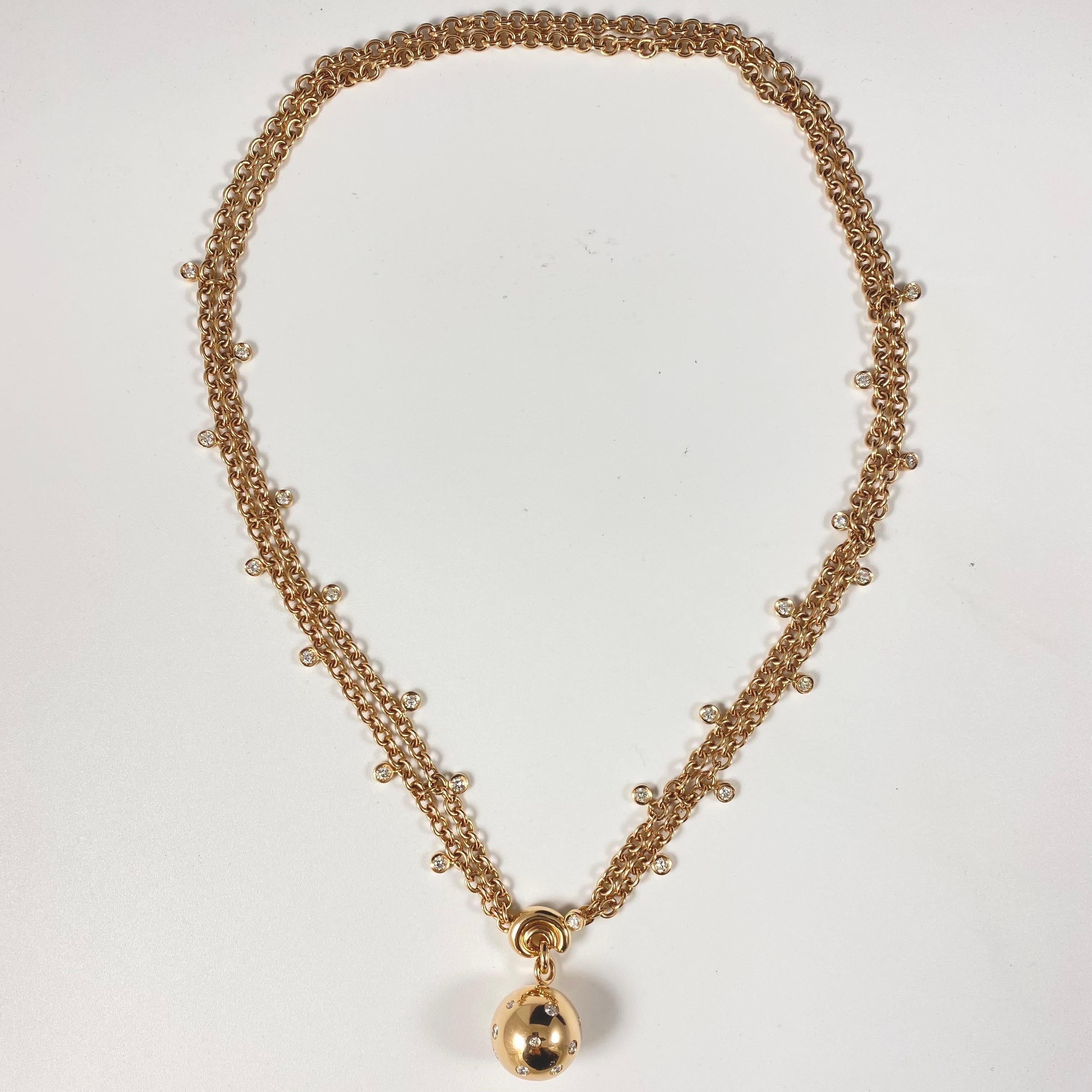 Modern de GRISOGONO Round Brilliant Cut Diamond Boule Charm Pendant Necklace Rose Gold