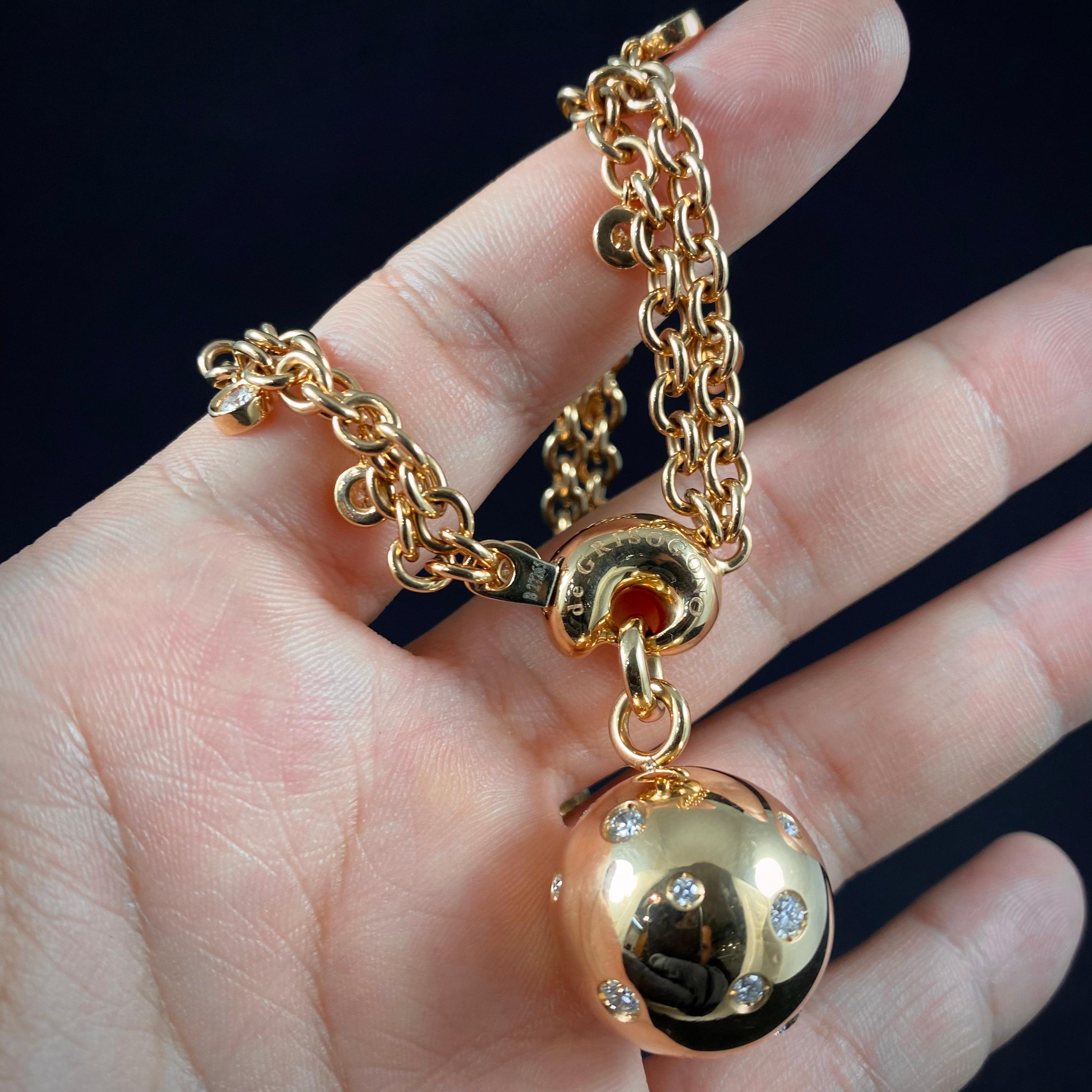 de GRISOGONO Round Brilliant Cut Diamond Boule Charm Pendant Necklace Rose Gold 1