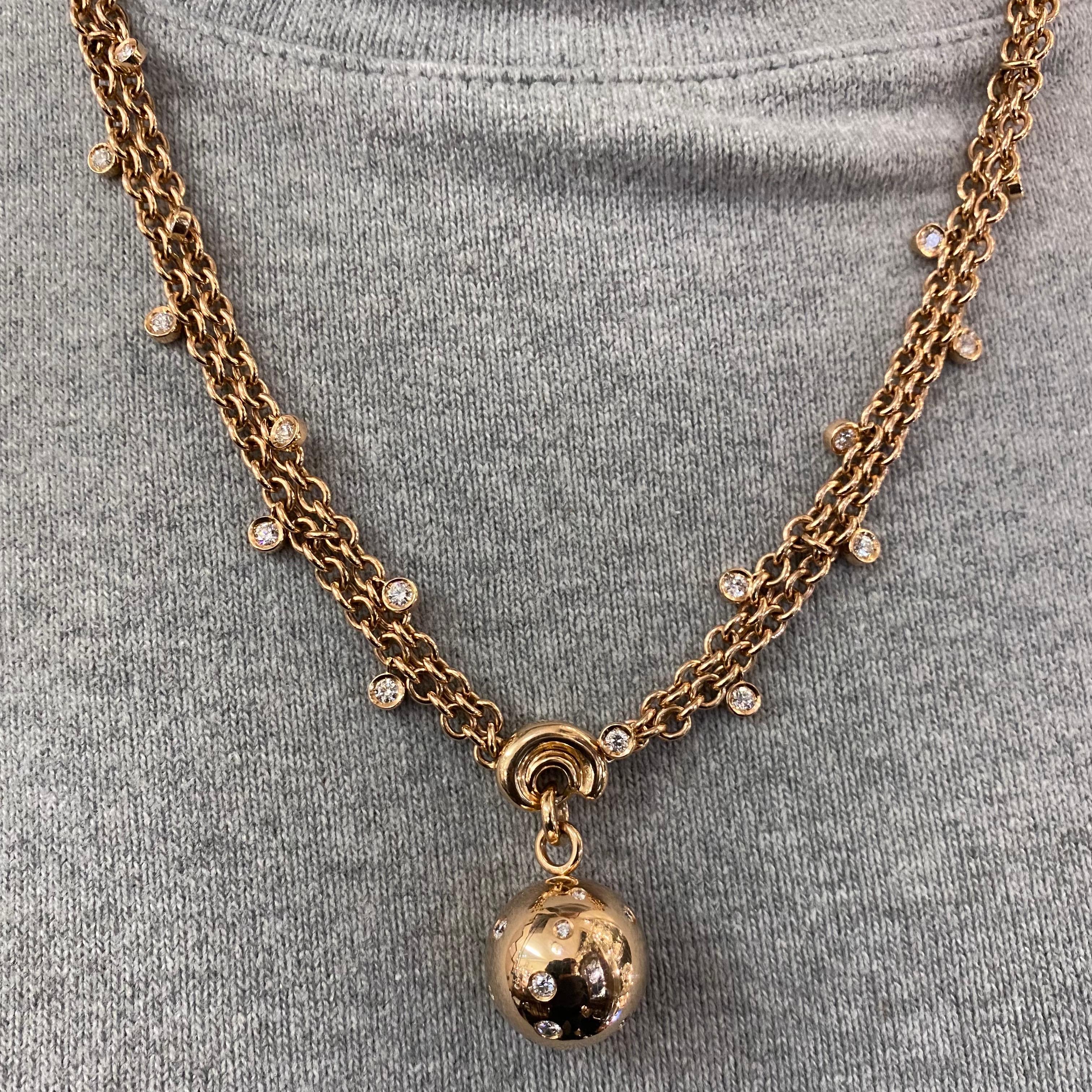 de GRISOGONO Round Brilliant Cut Diamond Boule Charm Pendant Necklace Rose Gold 2