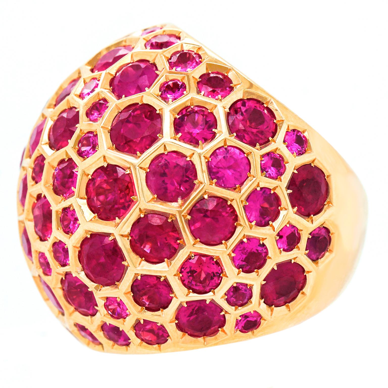 de Grisogono Sapphire and Ruby-Set Gold Dome Ring For Sale 1