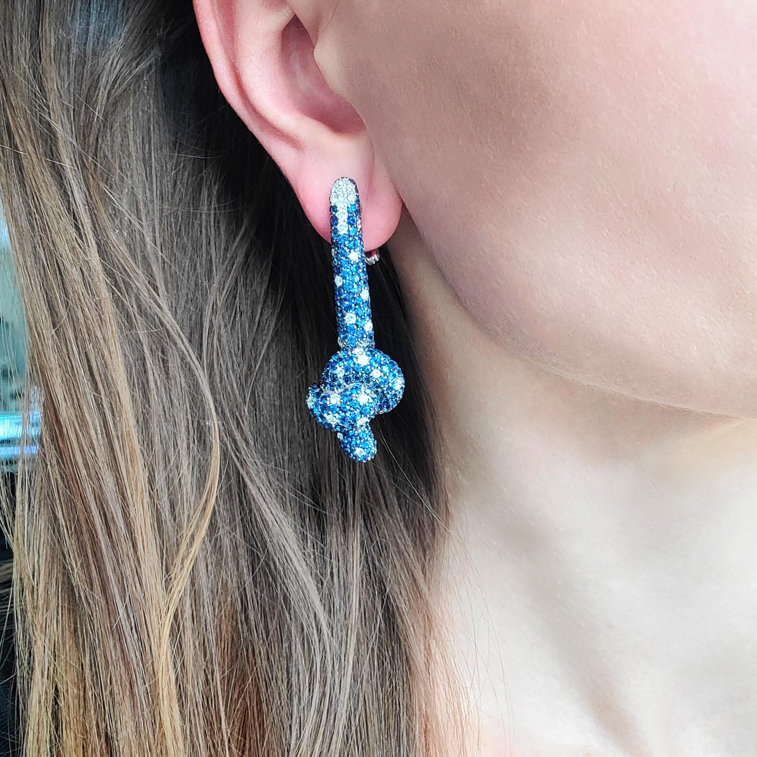 Artist De Grisogono Sapphire & Diamond Knot Drop Earrings For Sale