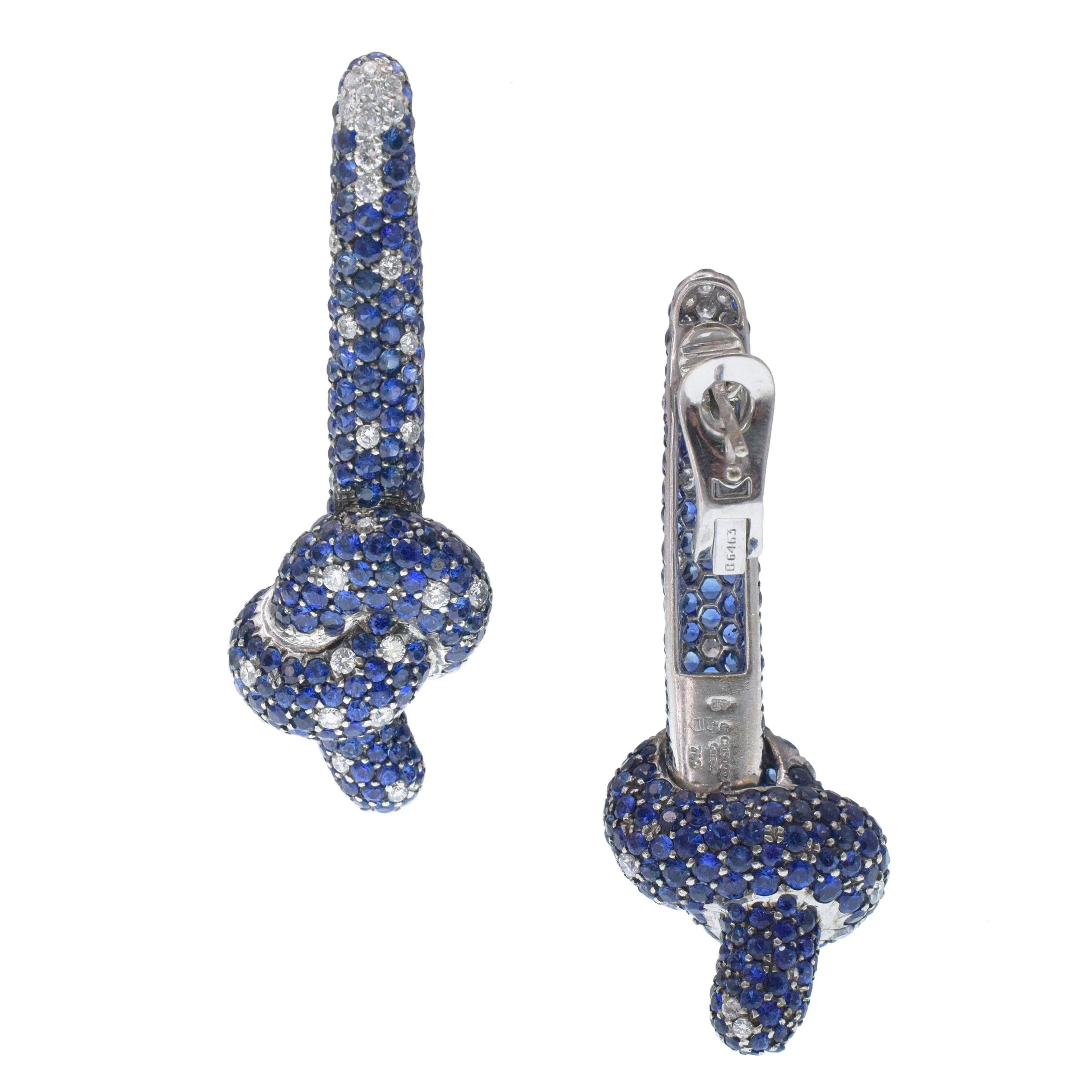 Round Cut De Grisogono Sapphire & Diamond Knot Drop Earrings For Sale