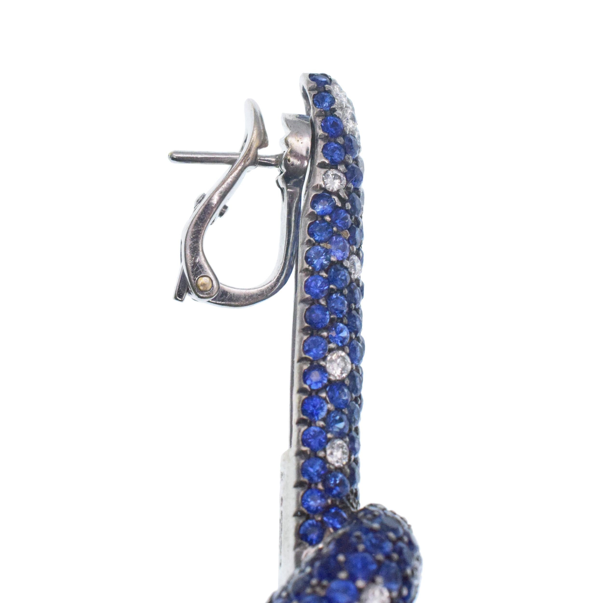 De Grisogono Sapphire & Diamond Knot Drop Earrings In Excellent Condition For Sale In New York, NY