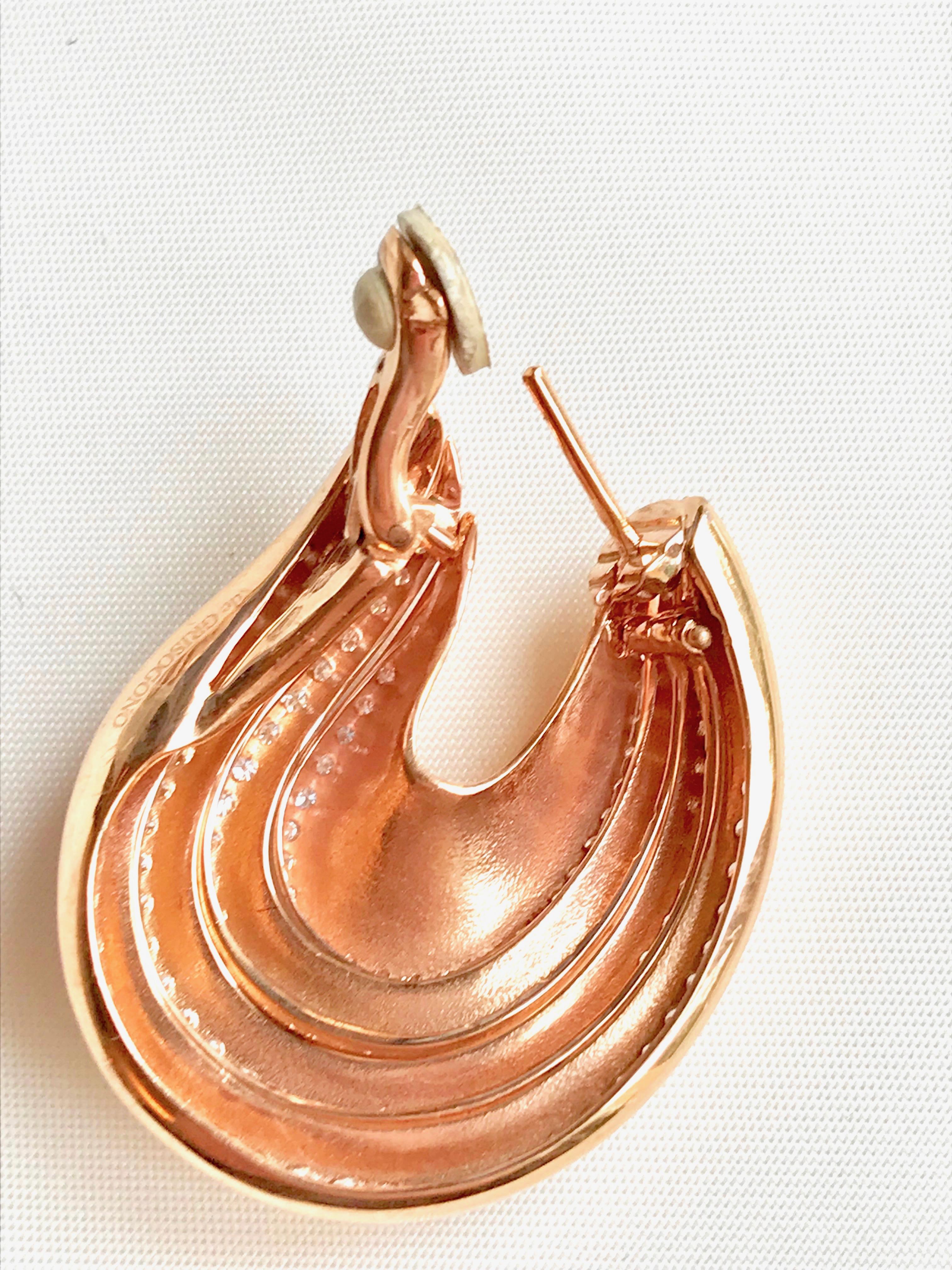 Brilliant Cut De Grisogono Set Ring and Earrings 18 Kt Pink Gold And Diamonds Onde Collection