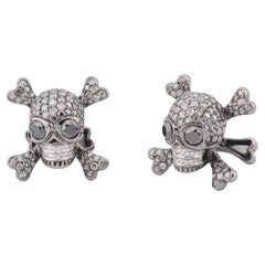 de GRISOGONO Skull & Crossbones Black Diamond 18K White Gold Cufflinks