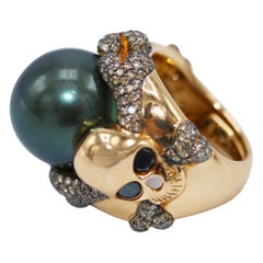 Retro de Grisogono South Sea Pearl and Colored Diamond Skull Ring