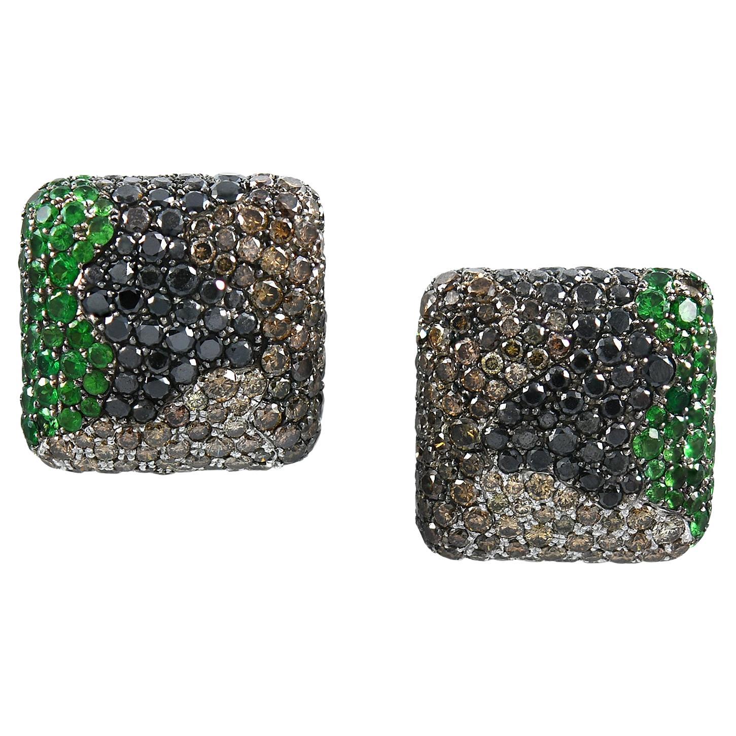 De Grisogono Tsavorite Diamond 18 Karat Gold Earrings For Sale