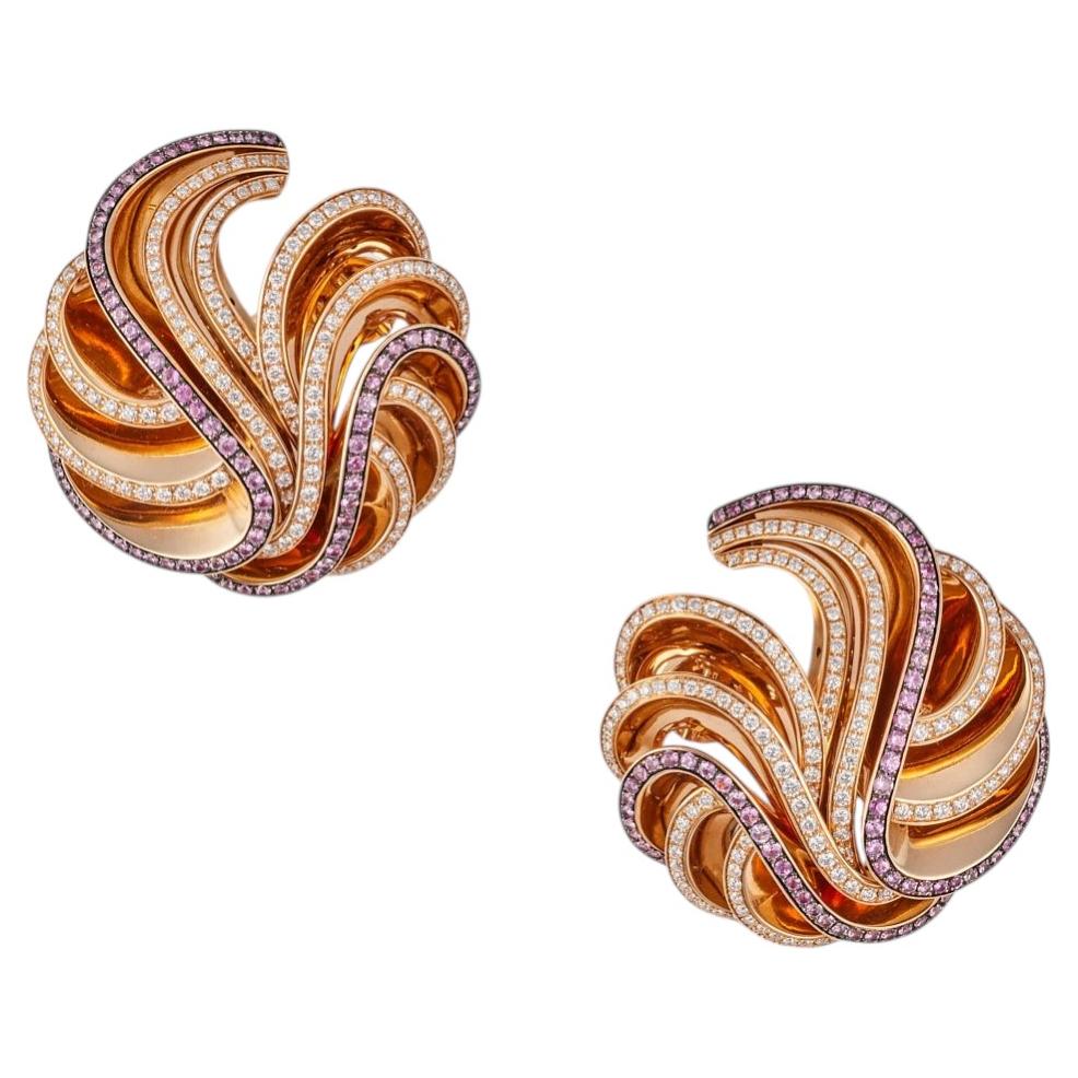 DE GRISOGONO „Onde“-Ohrringe, 18 Karat Roségold, rosa Saphir und Diamant
