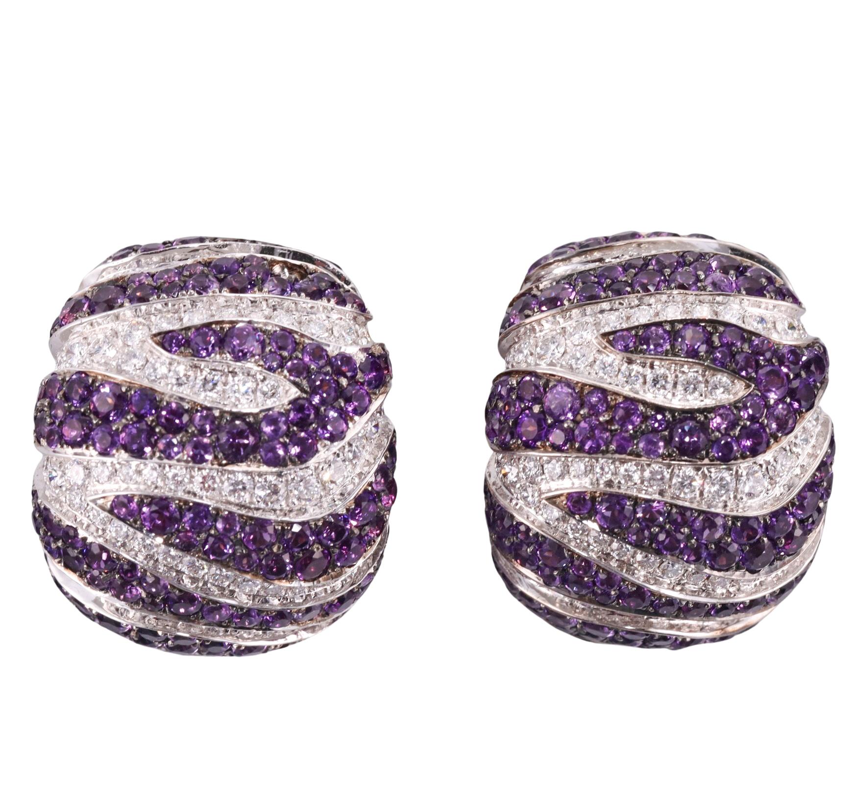 Round Cut De Grisogono Zebra Amethyst Diamond Gold Earrings For Sale