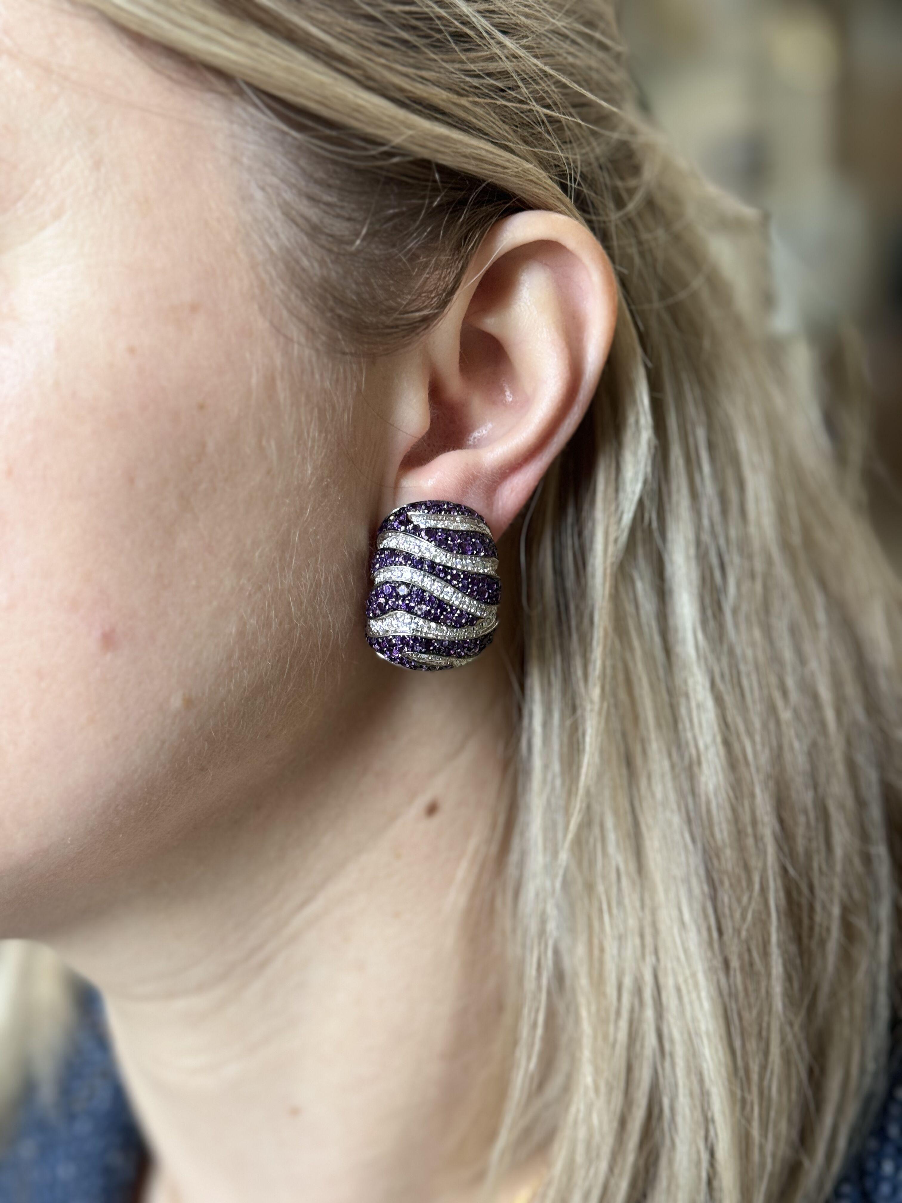 De Grisogono Zebra Amethyst Diamond Gold Earrings For Sale 2