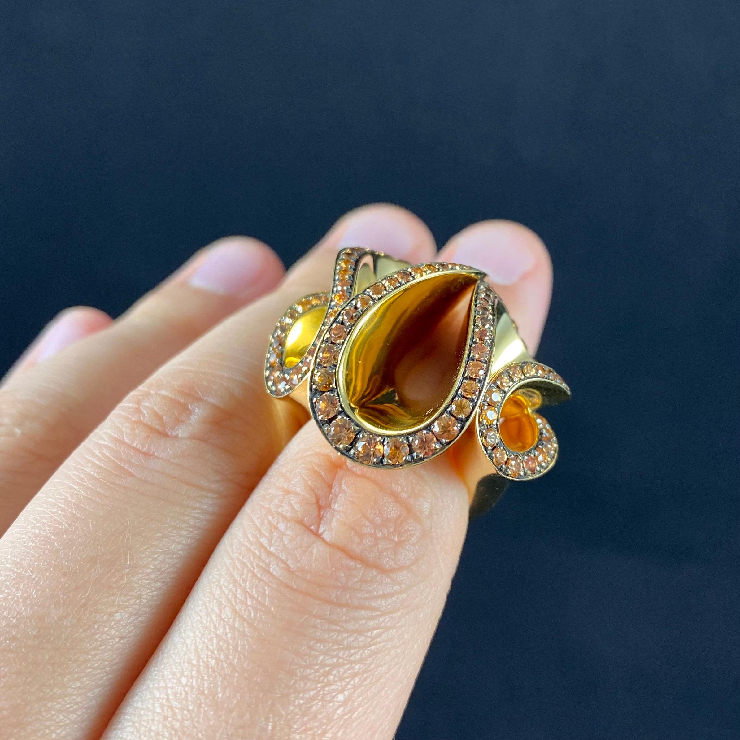 Abstrakter Cocktailring Gelbgold von de GRISOGONO Zingana mit rundem gelbem Saphir 5