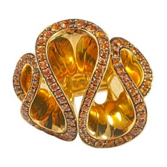 Abstrakter Cocktailring Gelbgold von de GRISOGONO Zingana mit rundem gelbem Saphir