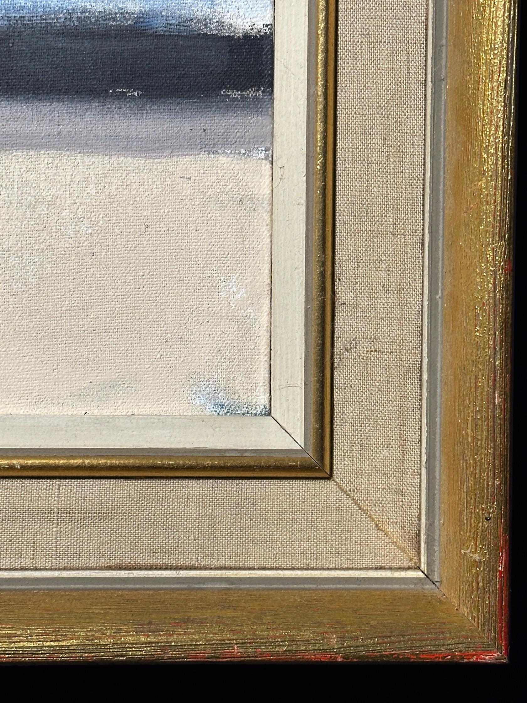 Impressionistisches Stillleben mit Mohnblumen, auf einer Fensterleiste mit blauem Korpus im Angebot 1