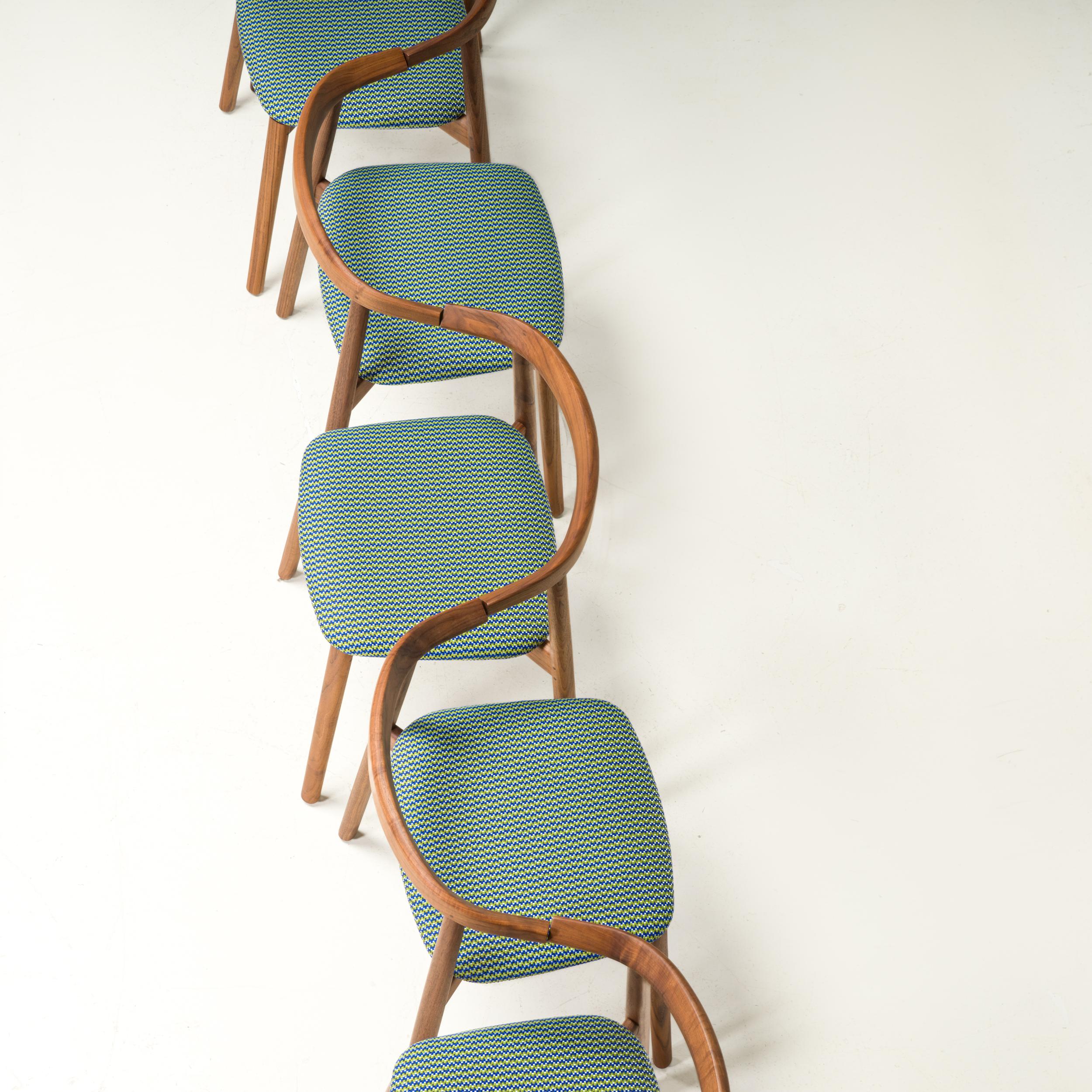 Contemporary De La Espada Ando Upholstered Walnut Dining Chairs, Set of 6