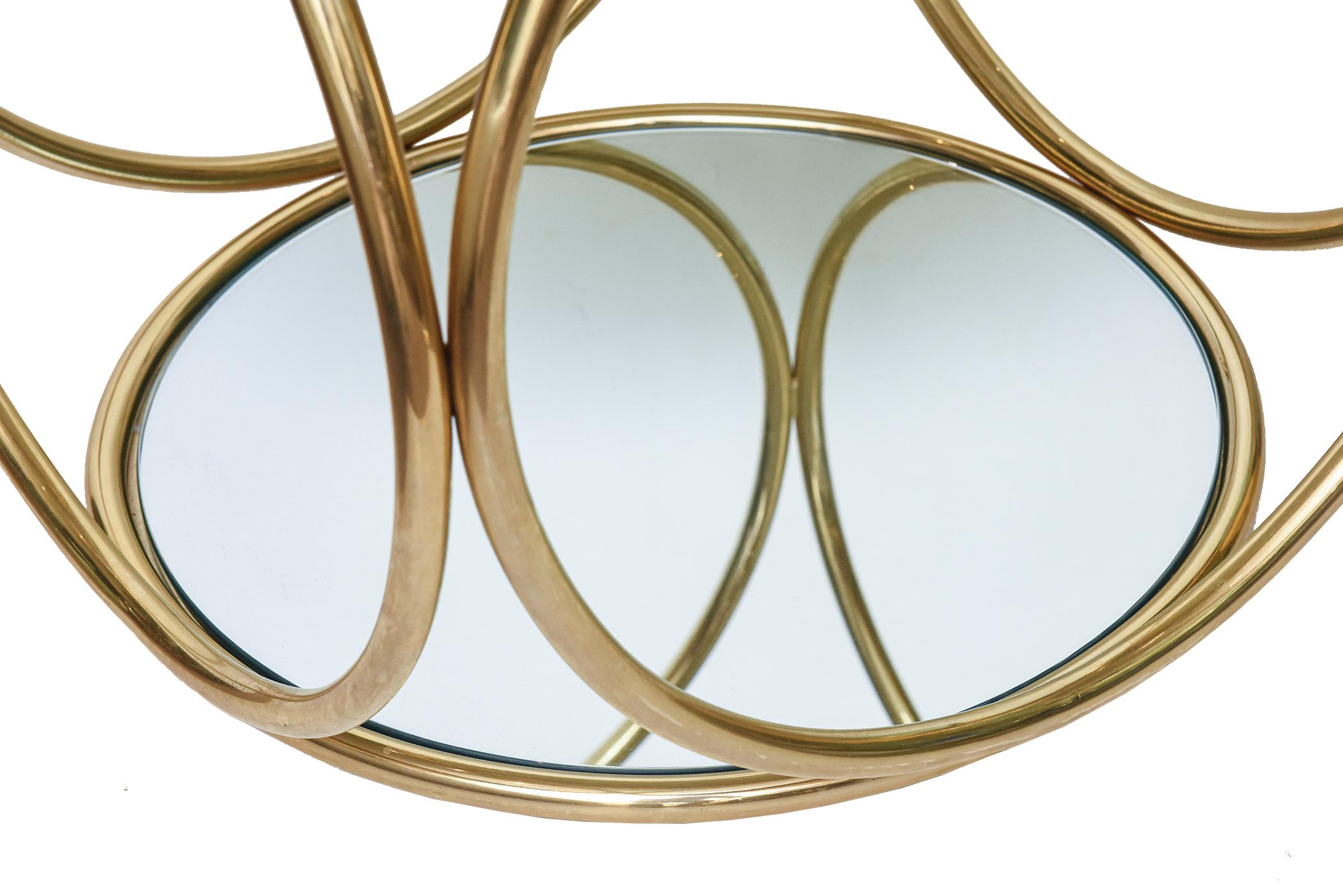 De La Espada Gold Plated Steel Ring Side Table with Carrara Marble Top & Mirror 3