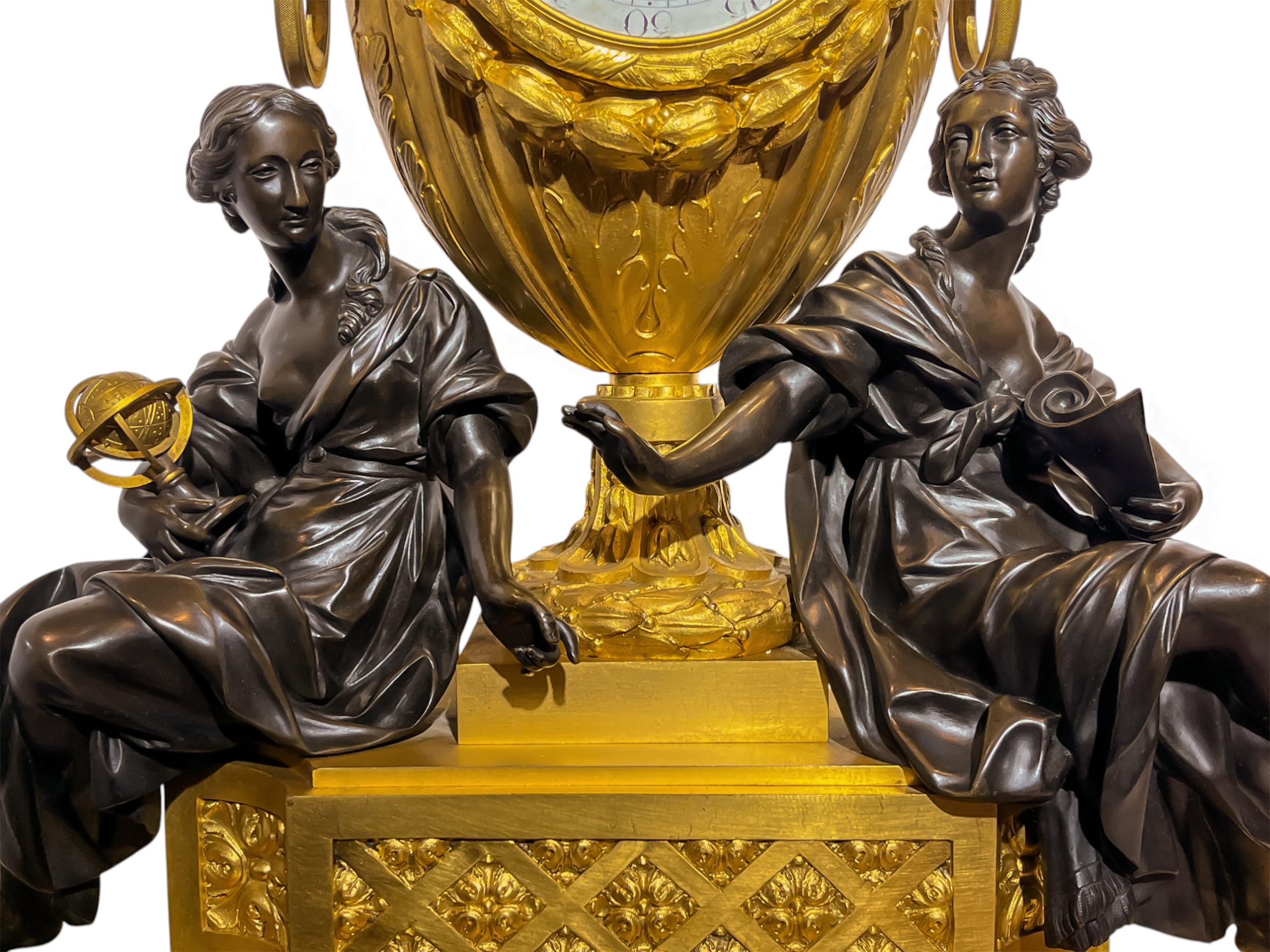 De La Fontaine Große vergoldete & patinierte Bronzeuhr der Astronomie und Geographie im Angebot 4
