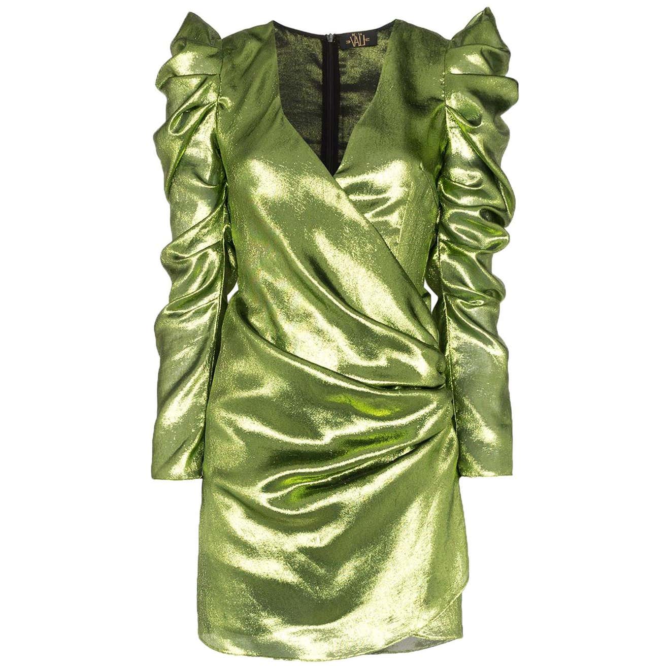 De La Vali Gin Wrap-Effect Ruched Lamé Mini Dress at 1stDibs | badgley ...