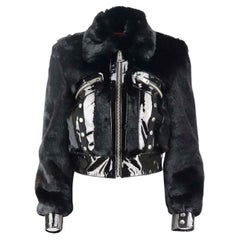 De La Vali Lacklederbesetzte Kunstpelzjacke mit Lacklederbesatz UK 8