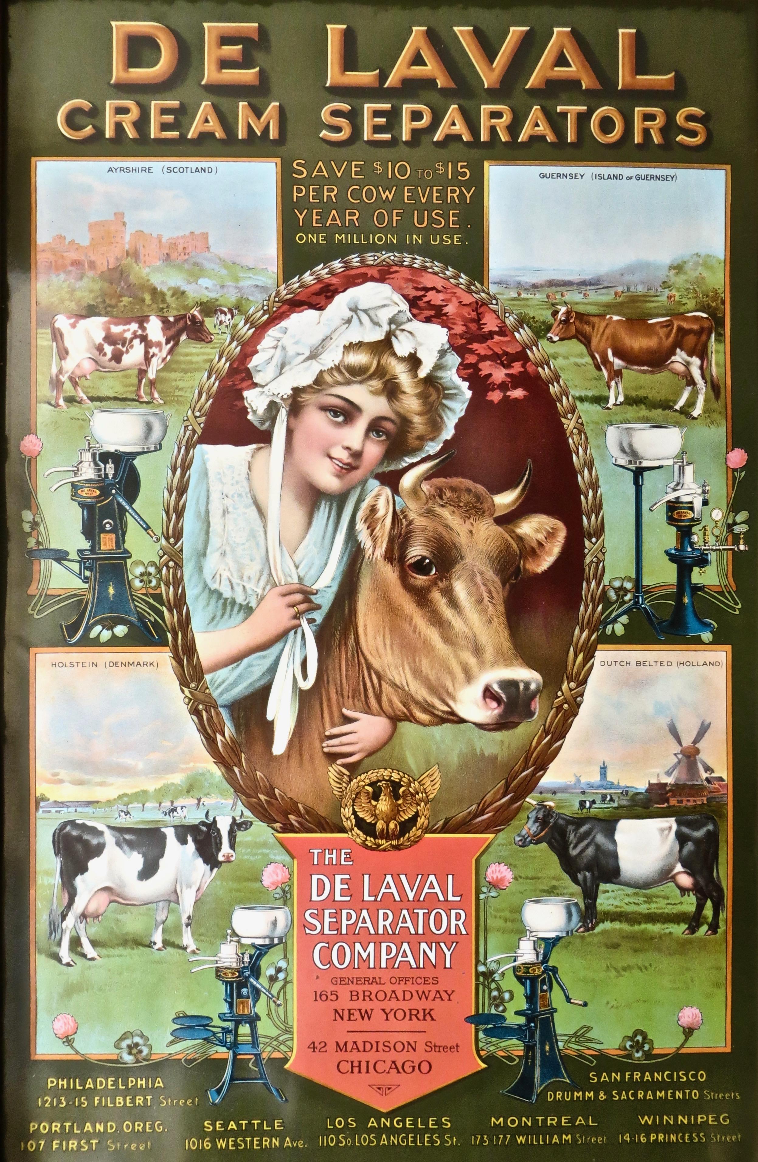 Panneau publicitaire en étain « De Laval », américain, vers 1905, Near Mint en vente 1
