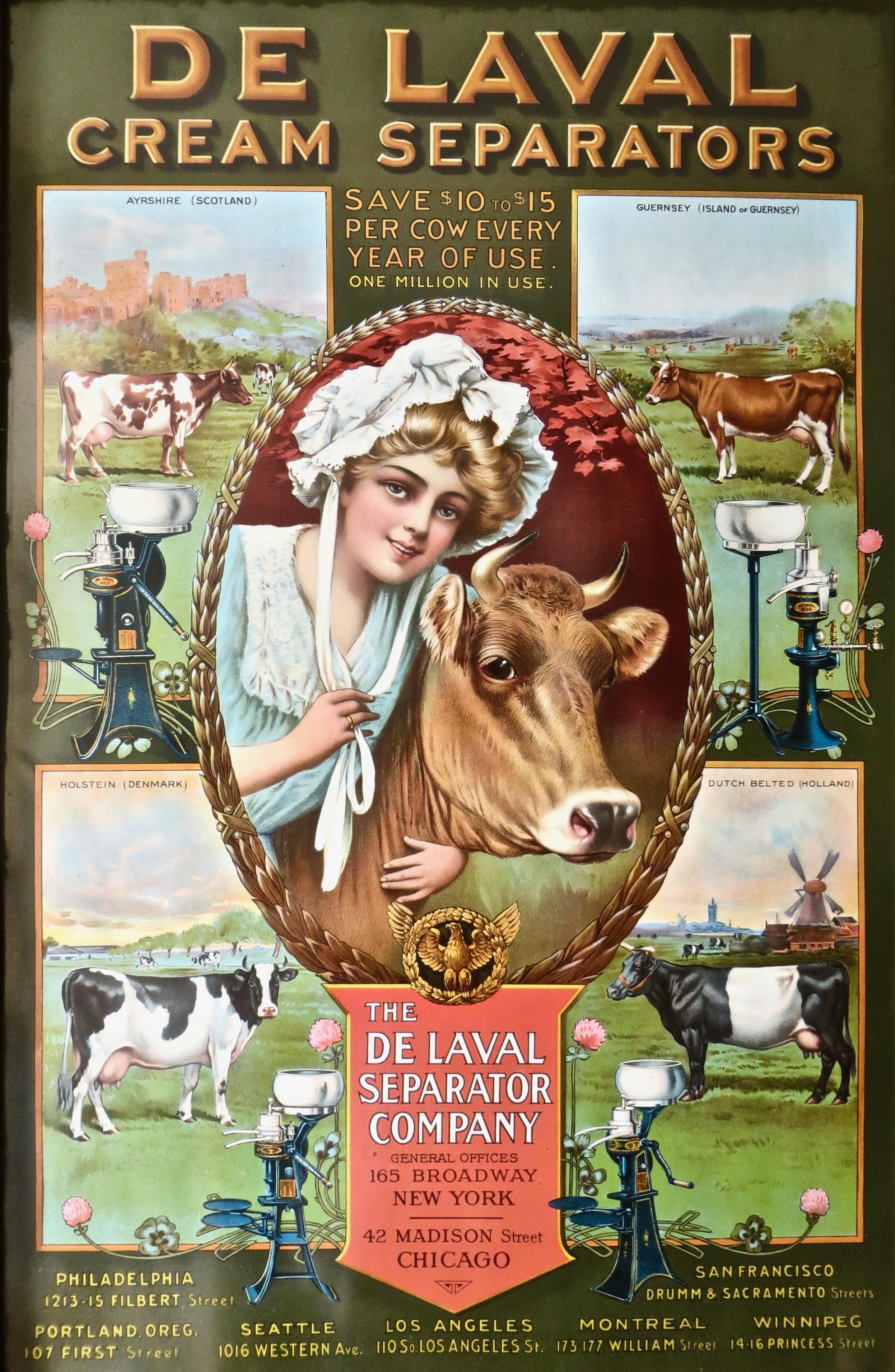 „De Laval“-Werbeschild aus Zinn, amerikanisch, um 1905, neuwertig im Angebot 3