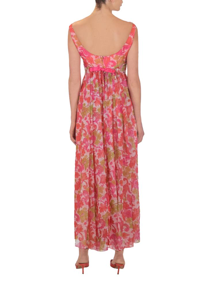 De las mujeres Vestido de noche con estampado floral psicodélico Jean Allen London, años 60 en venta