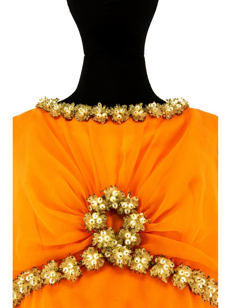 Women's 1960s Orange Dress With Complimenting Beadwork Detail For Sale
