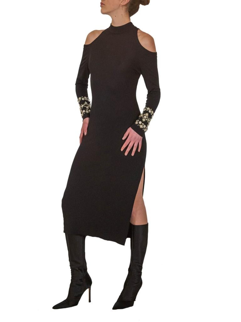 1970s JIKI Vestido De Punto Negro Con Mangas De Cuentas en Bueno estado para la venta en London, GB