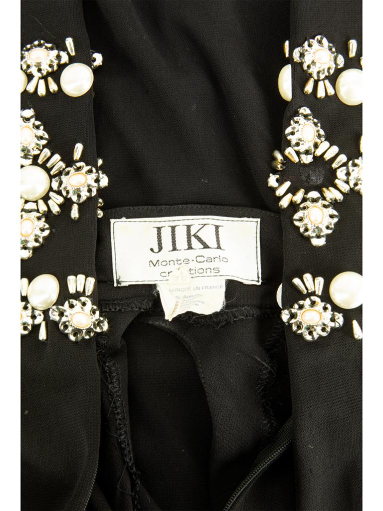 1970s JIKI Vestido De Punto Negro Con Mangas De Cuentas en venta 2