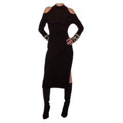 1970s JIKI Black Knit Dress With Beaded Sleeves
