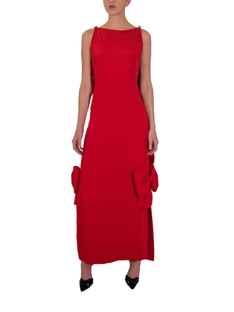 Early 1980’s Michael Novarese Red Silk Drape Column Dress For Sale 3
