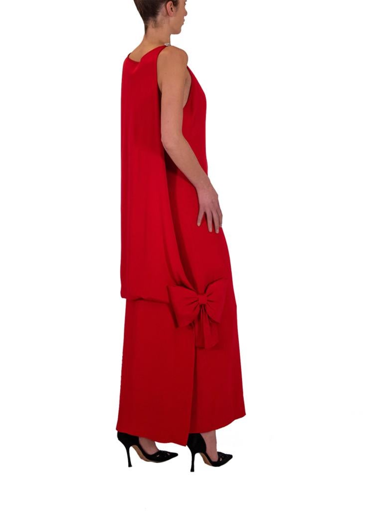 Women's Early 1980’s Michael Novarese Red Silk Drape Column Dress For Sale