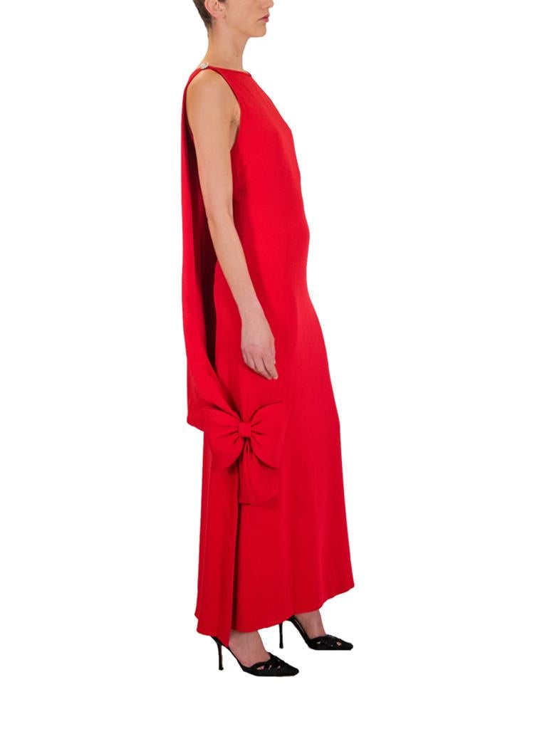 Early 1980’s Michael Novarese Red Silk Drape Column Dress For Sale 1