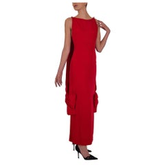 Early 1980’s Michael Novarese Red Silk Drape Column Dress