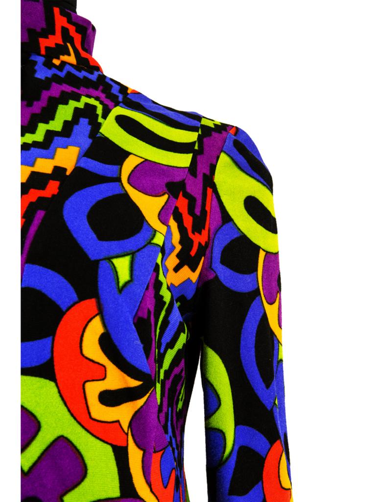 Noir Frank Usher - Robe longue à imprimé psychédélique multicolore, années 1970 en vente