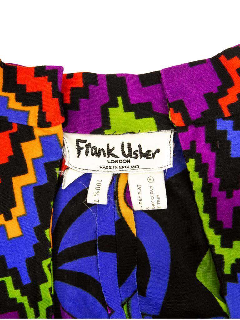 Frank Usher - Robe longue à imprimé psychédélique multicolore, années 1970 Pour femmes en vente
