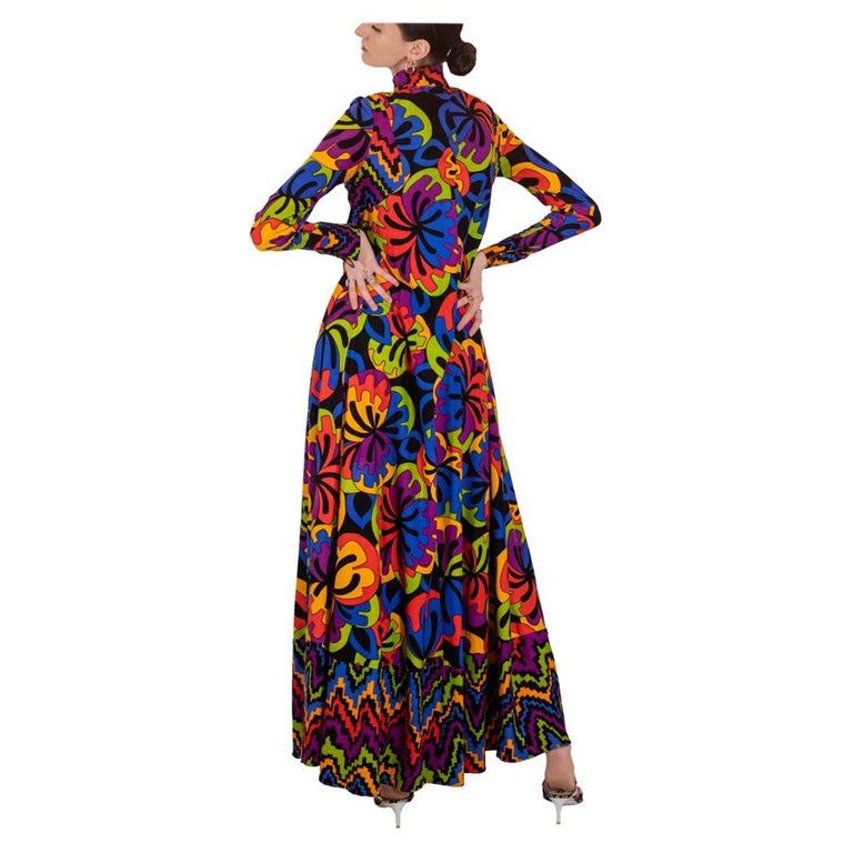 Frank Usher Multicolour Psychedelic Print Maxi Dress 1970s For Sale