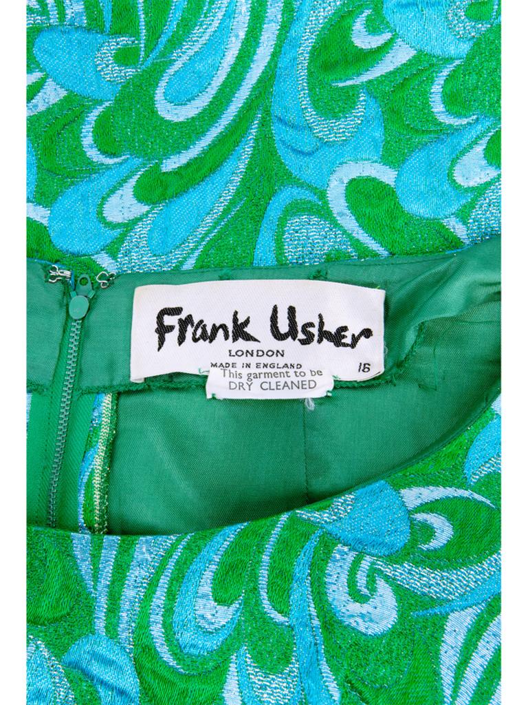 Frank Usher - Robe en brocart turquoise, fin des années 1960 en vente 2