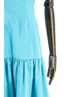 Murray Arbeid Robe moirée en soie bleu topaze avec nœuds 1980